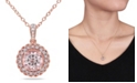 Macy's Morganite (1-1/6 ct. t.w.) and Diamond (1/10 ct. t.w.) Halo 18" Necklace in Rose Gold over Silver